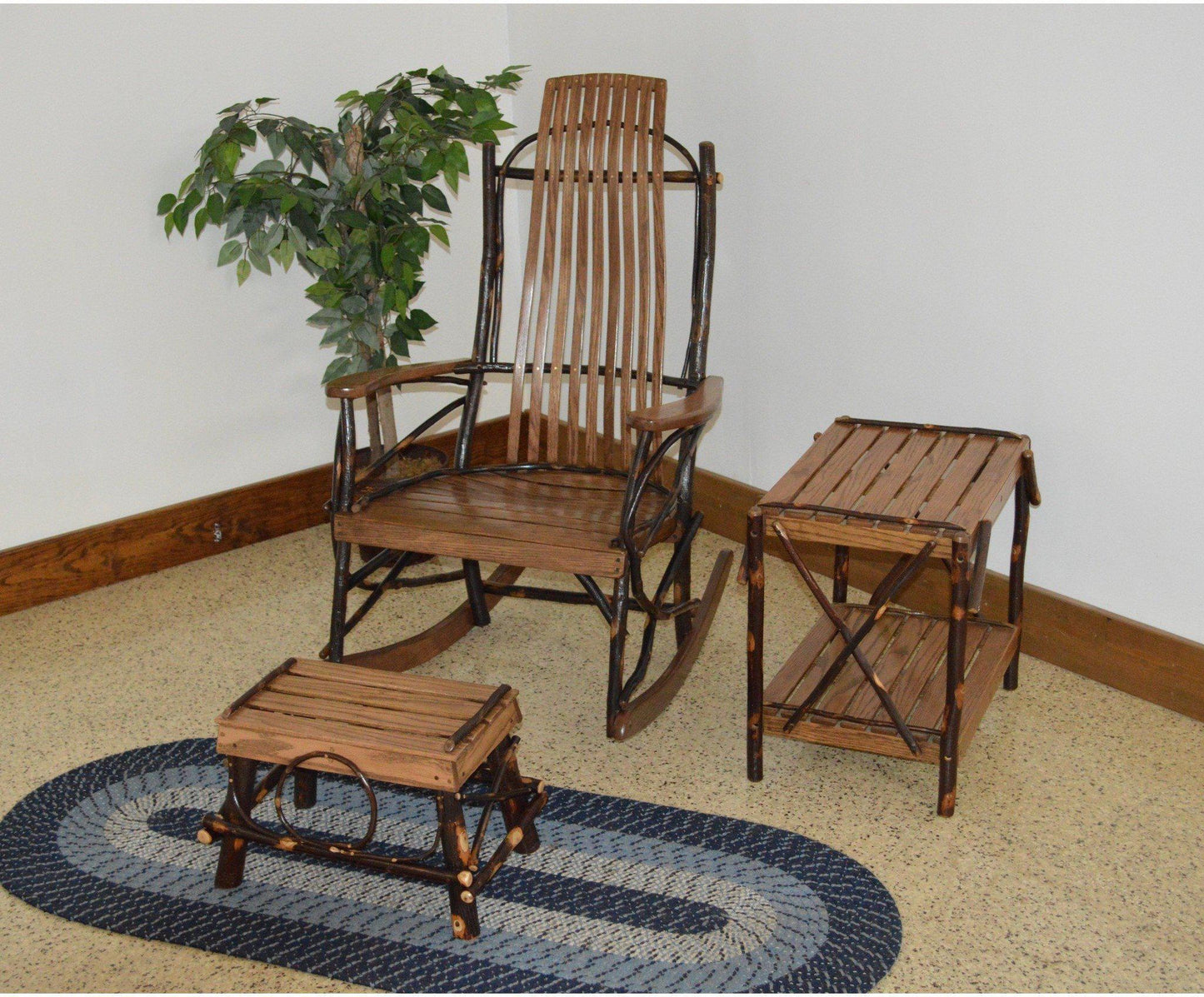 A & L Furniture Co. Amish Bentwood Hickory 9-Slat Rocker Chair w Foot Stool / End Table Set - Ships FREE in 5-7 Business days - Rocking Furniture