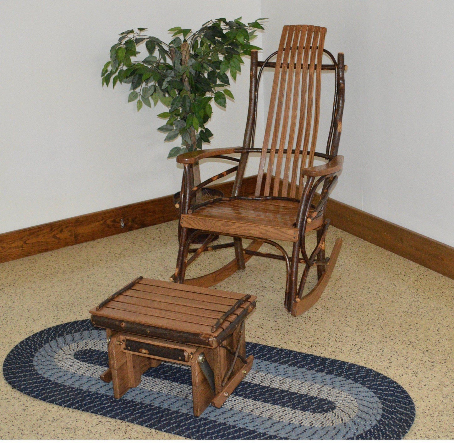 A & L Furniture Co. Amish Bentwood 7-Slat Hickory Rocking Chair With Gliding Ottoman Set - Ships FREE in 5-7 Business days - Rocking Furniture