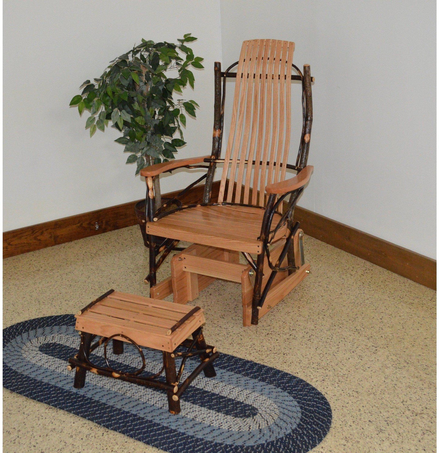 A & L Furniture Co. Amish Bentwood Hickory Glider Rocker with Foot Stool Set - Ships FREE in 5-7 Business days - Rocking Furniture