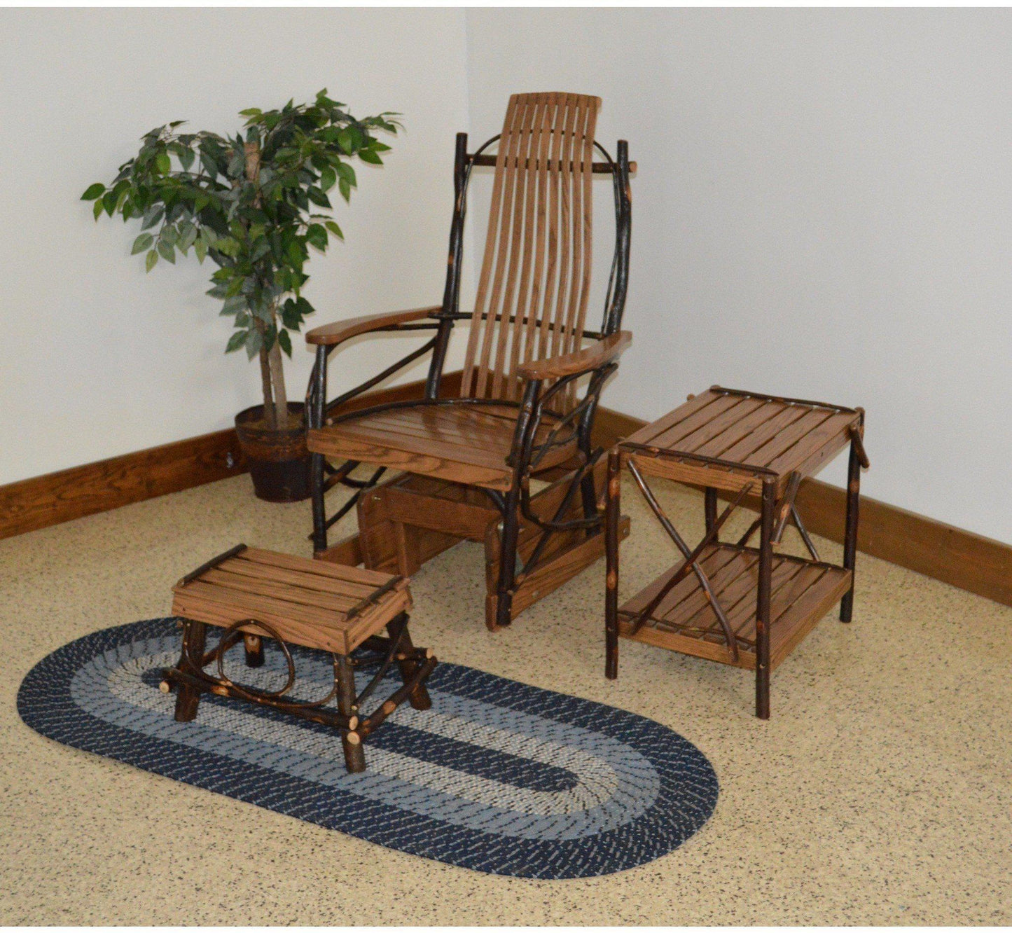 A & L Furniture Co. Amish Bentwood Hickory Glider Rocker with Foot Stool and End Table Set - Ships FREE in 5-7 Business days - Rocking Furniture