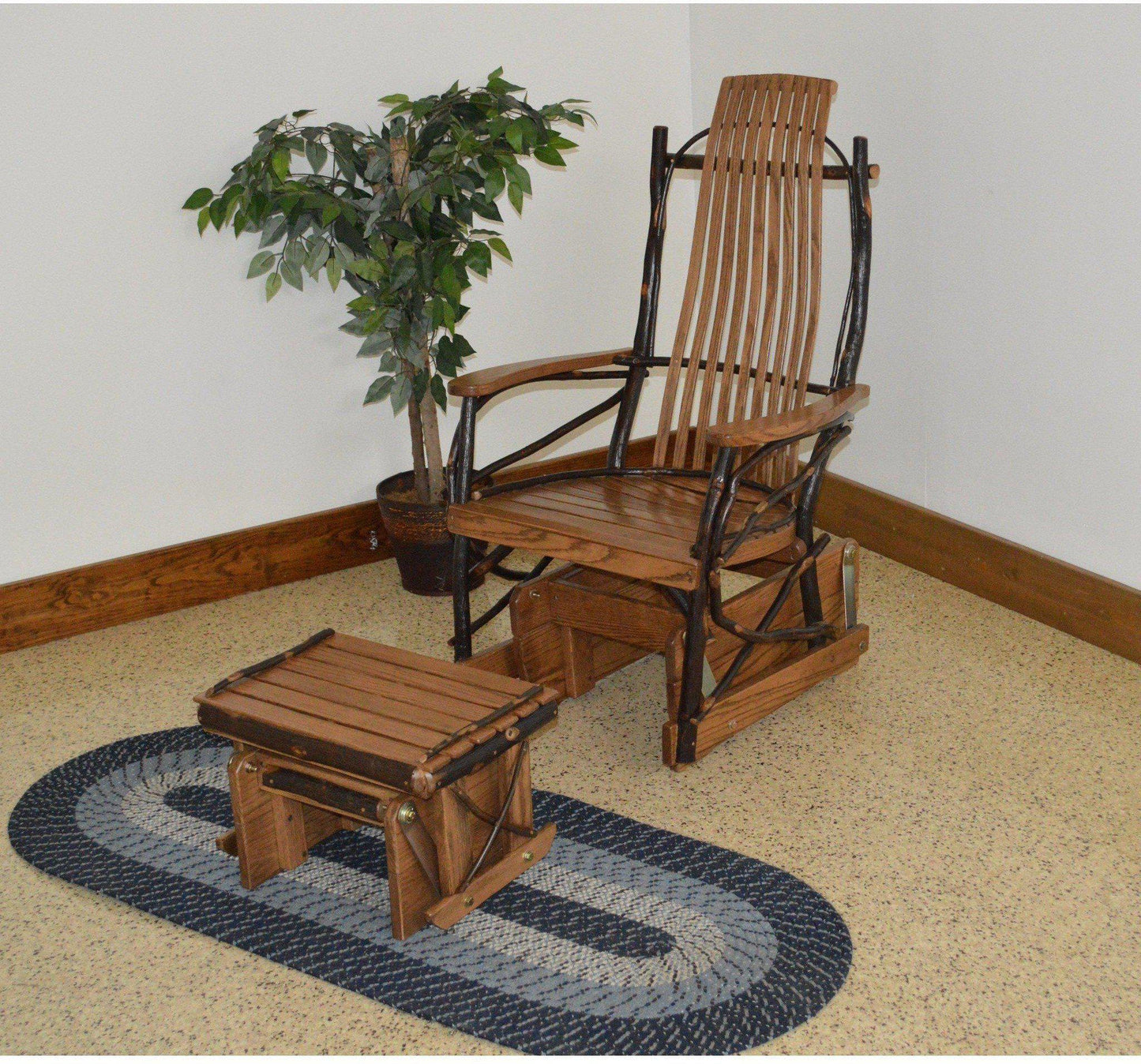 A & L Furniture Co. Amish Bentwood Hickory Glider Rocker with Ottoman Set - Ships FREE in 5-7 Business days - Rocking Furniture