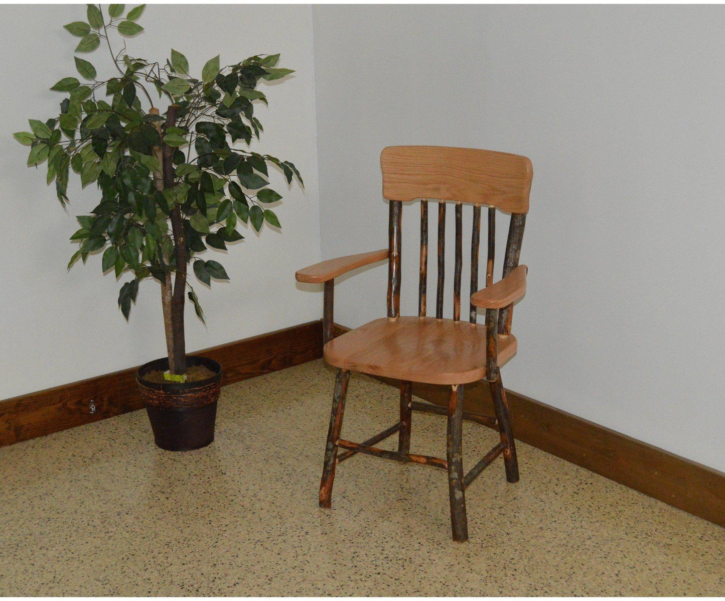 A&L Furniture Co. Amish Hickory Panel Back Dining Chair With Arms - Ships FREE in 5-7 Business days - Rocking Furniture