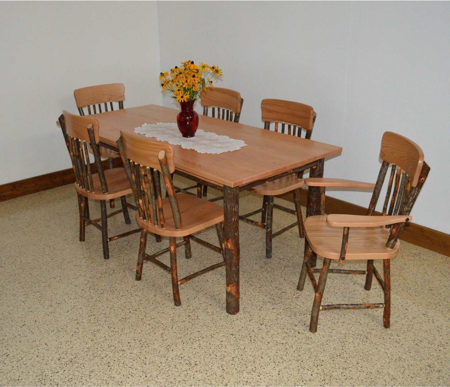 A & L Furniture Co. Hickory 7 Piece Farm Table Dining Set w/ 2 arm Chairs and 4 Dining Chairs - Ships FREE in 5-7 Business days - Rocking Furniture