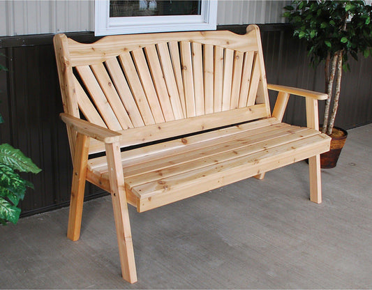 A&L Furniture Co. Western Red Cedar 5' Fanback Garden Bench - Ships FREE in 5-7 Business days - Rocking Furniture