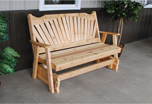 A & L FURNITURE CO. Western Red Cedar 4' Fanback Glider - Ships FREE in 5-7 Business days - Rocking Furniture