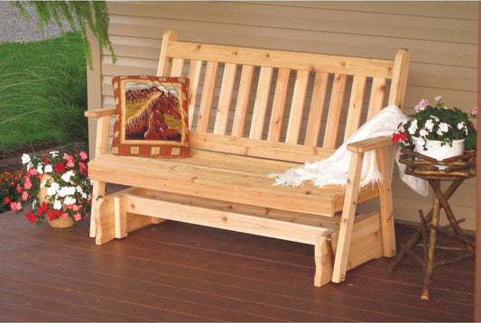 A & L FURNITURE CO. Western Red Cedar 4' Traditional English Glider  - Ships FREE in 5-7 Business days - Rocking Furniture