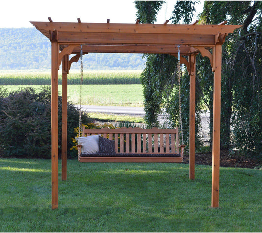 A & L FURNITURE CO. Western Red Cedar 8' x 10' Pergola W/ Swing Hangers  - Ships FREE in 5-7 Business days - Rocking Furniture