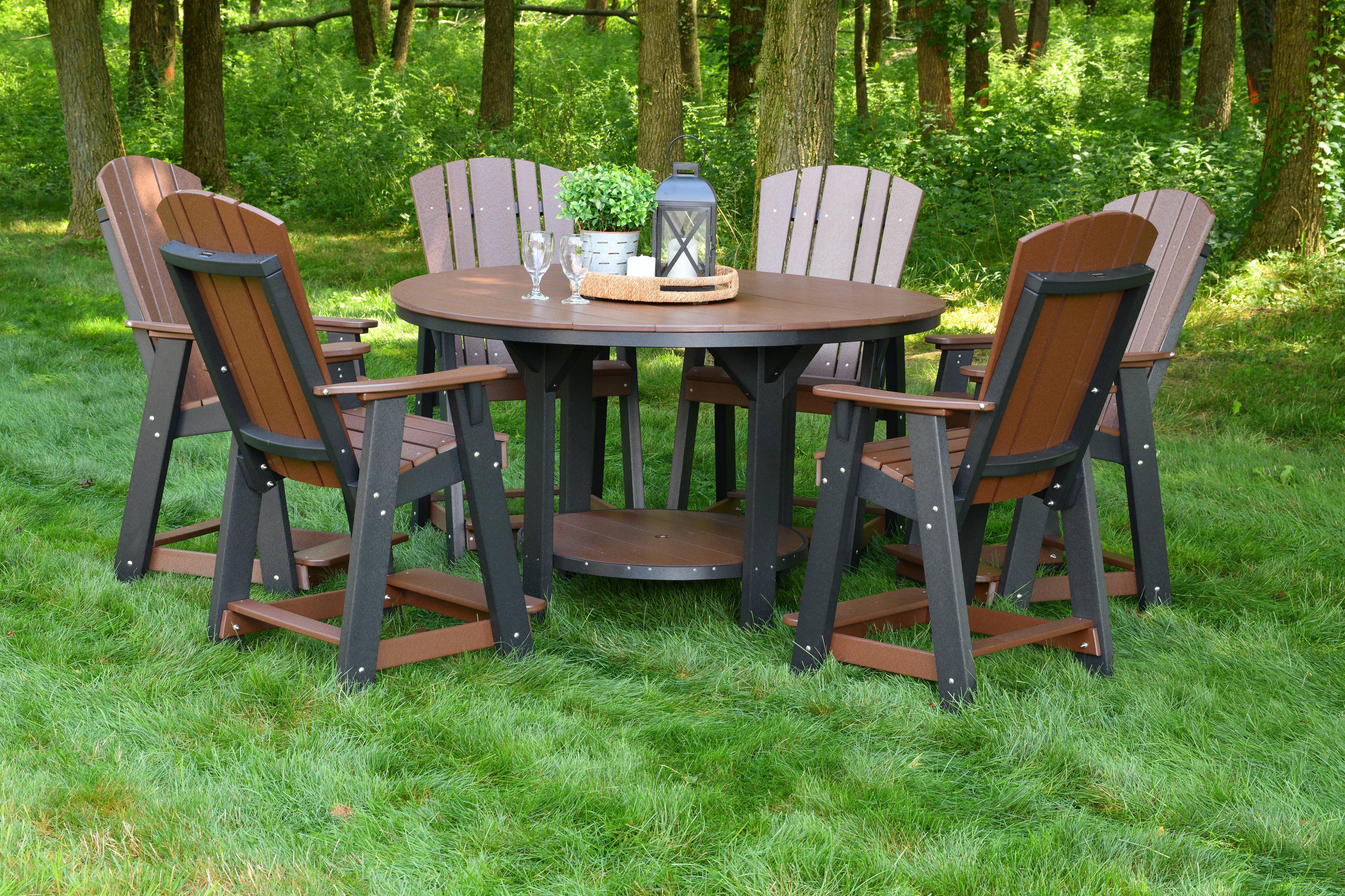 Round wood pub store table and chairs