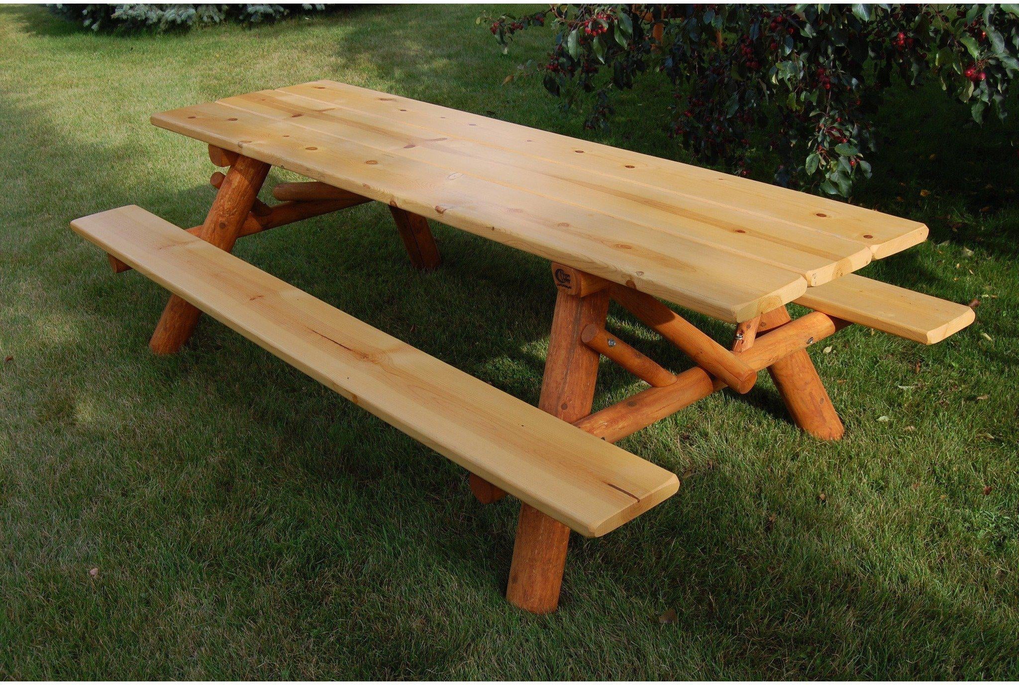 Amish Cedar Wood Table with Attached Benches