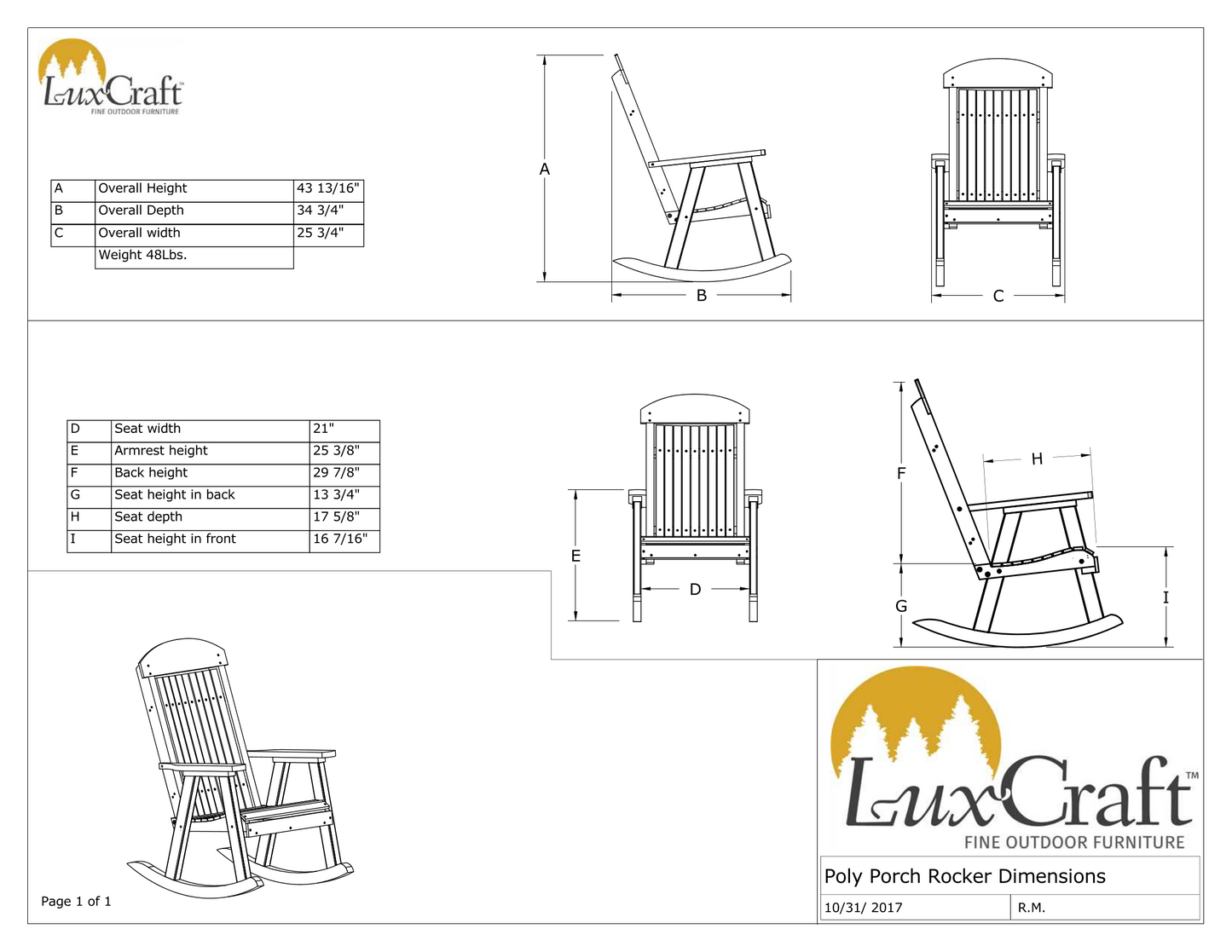 luxcraft poly porch rocker dimensions page