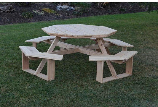 A & L FURNITURE CO. Western Red Cedar 54" Octagon Walk-In Table- Specify for FREE 2" Umbrella Hole - Ships FREE in 5-7 Business days - Rocking Furniture