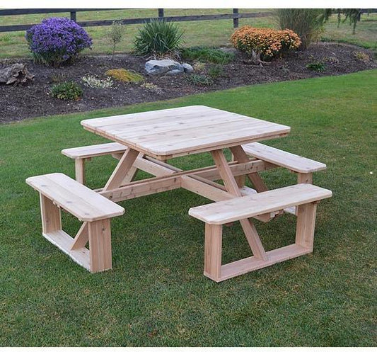 A & L FURNITURE CO. Western Red Cedar 44" Square Walk-In Table- Specify for FREE 2" Umbrella Hole - Ships FREE in 5-7 Business days - Rocking Furniture
