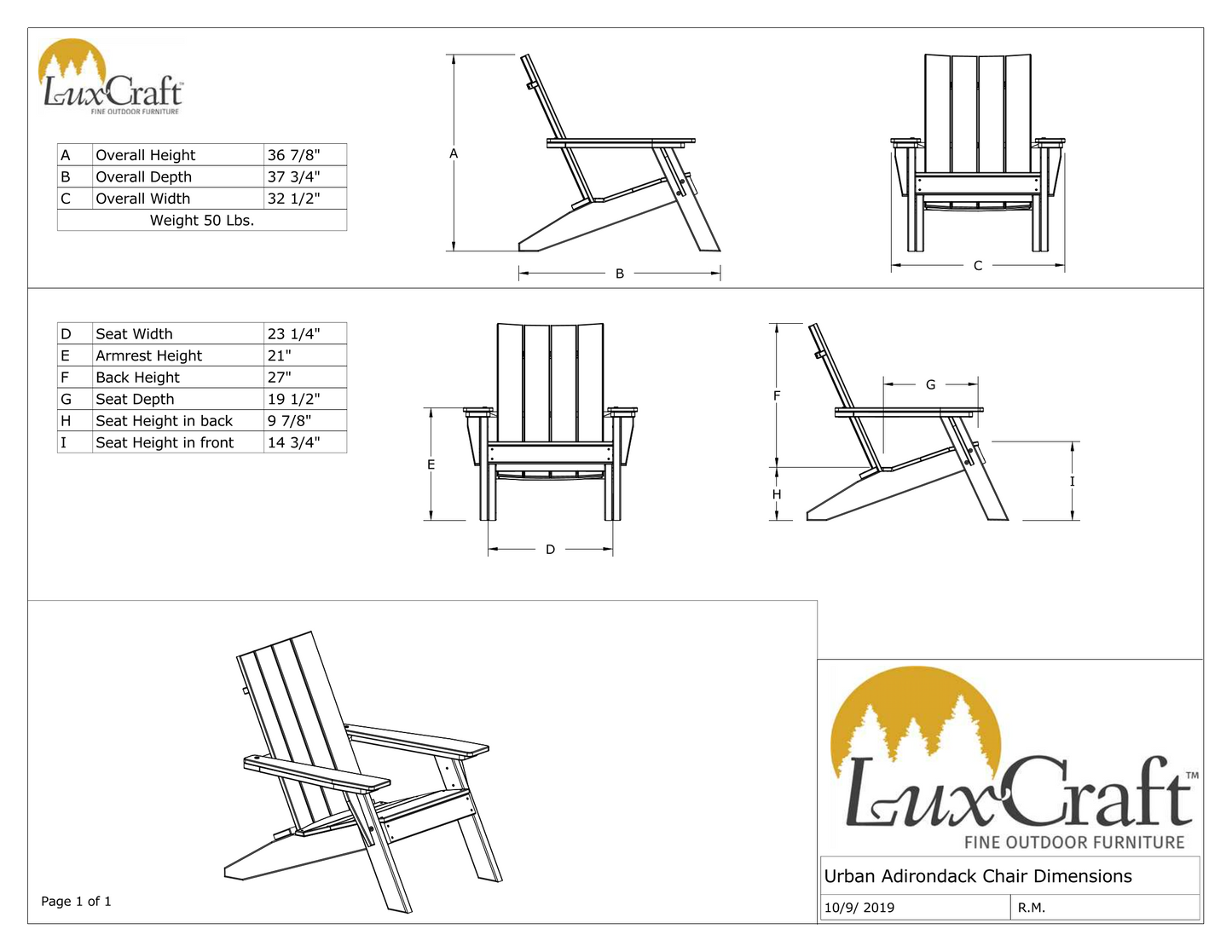 LuxCraft Recycled Plastic Urban Adirondack Chair  - LEAD TIME TO SHIP 7 BUSINESS DAYS OR LESS