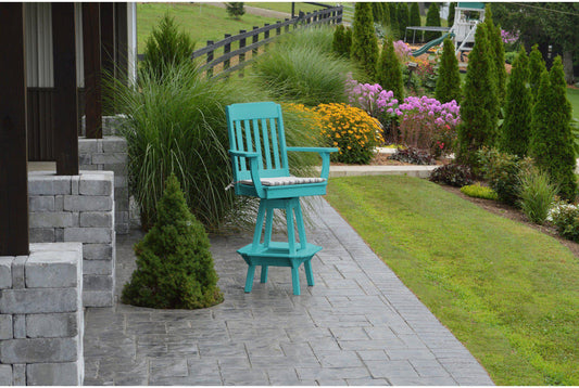 A&L Furniture Company Recycled Plastic Traditional Swivel Bar Chair w/ Arms - Aruba Blue