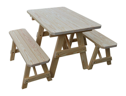 A&L Furniture Co. Pressure Treated Pine 5' Traditional Table w/2 Benches - LEAD TIME TO SHIP 10 BUSINESS DAYS