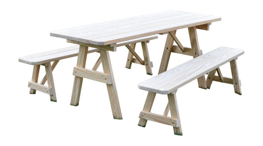 A&L Furniture Co. Pressure Treated Pine 6' Traditional Table w/2 Benches - LEAD TIME TO SHIP 10 BUSINESS DAYS