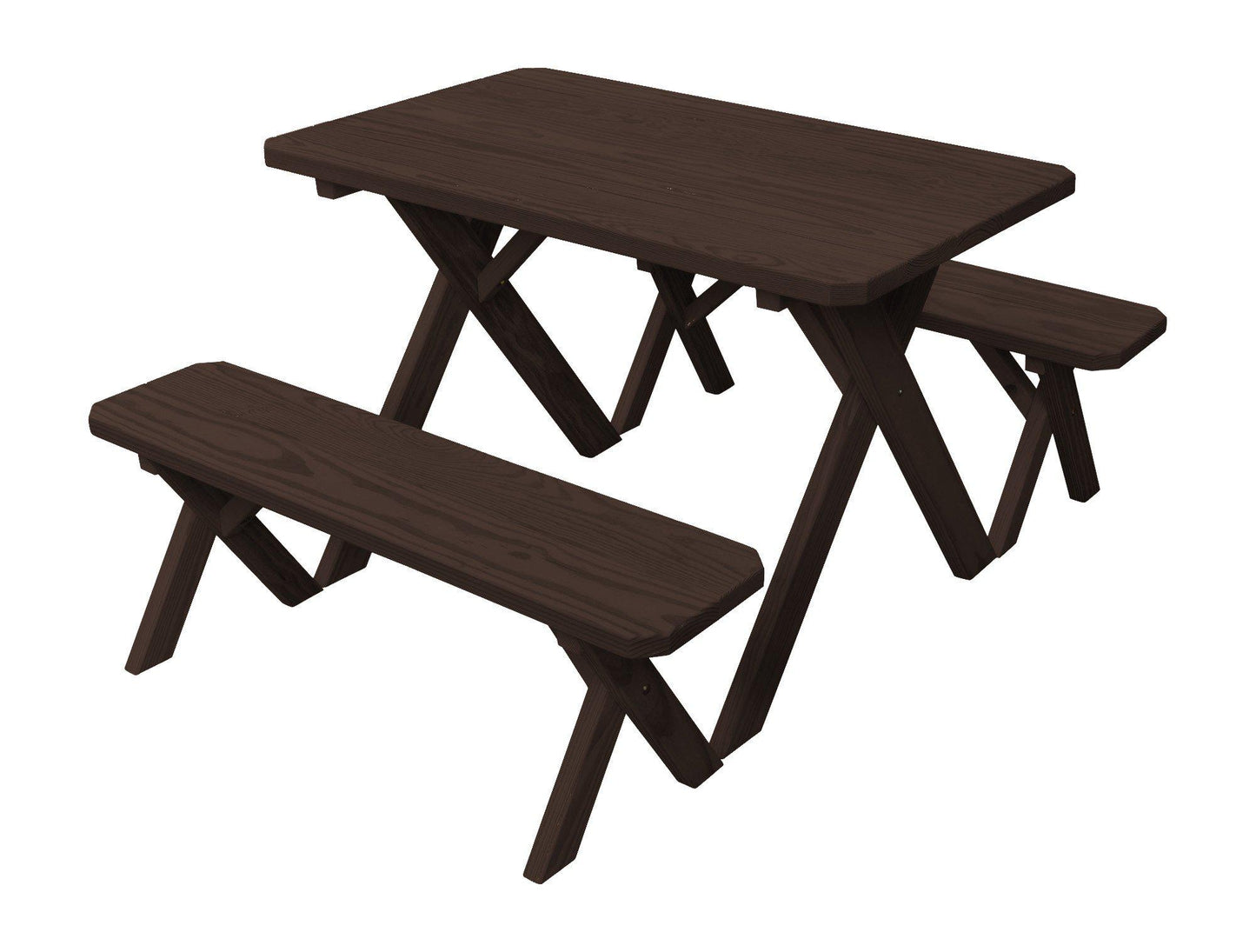 A&L Furniture Co. Yellow Pine 44"' Cross-leg Table w/2 Benches - Umbrella Hole - LEAD TIME TO SHIP 10 BUSINESS DAYS
