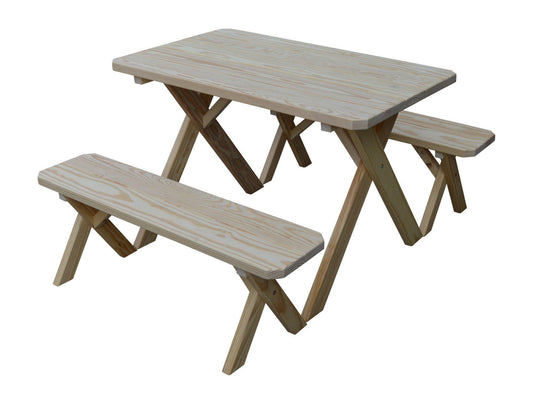 A&L Furniture Co. Pressure Treated Pine 4' Cross-leg Table w/2 Benches - LEAD TIME TO SHIP 10 BUSINESS DAYS