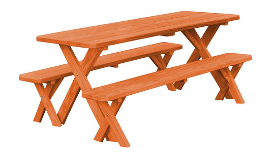 A&L Furniture Co. Yellow Pine 8' Cross-leg Table w/2 Benches - LEAD TIME TO SHIP 10 BUSINESS DAYS
