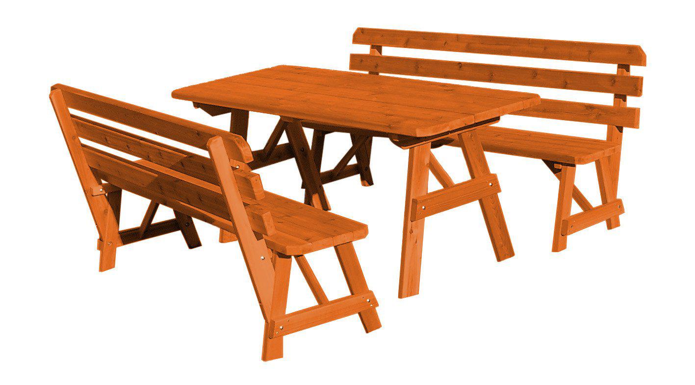 Regallion Outdoor Western Red Cedar 6' Table w/2 Backed Benches - LEAD TIME TO SHIP 15 BUSINESS DAYS OR LESS
