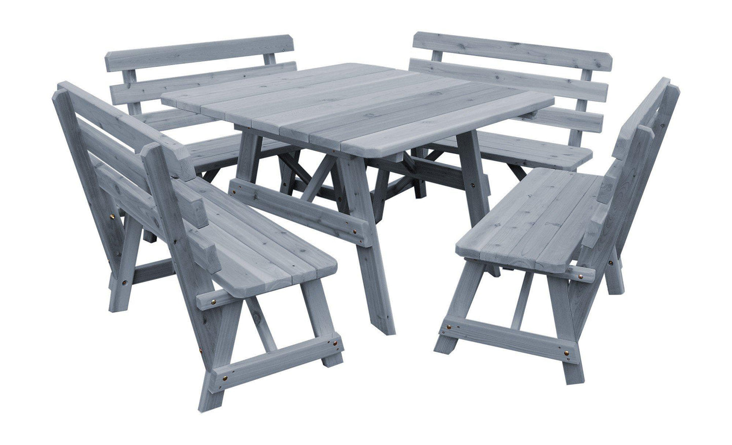 Regallion Outdoor Western Red Cedar 43" Square Table w/ 4 Backed Benches- Specify for FREE 2" Umbrella Hole - LEAD TIME TO SHIP 2 WEEKS