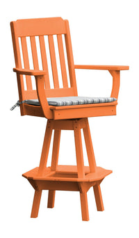 A&L Furniture Company Recycled Plastic Traditional Swivel Bar Chair w/ Arms - Orange