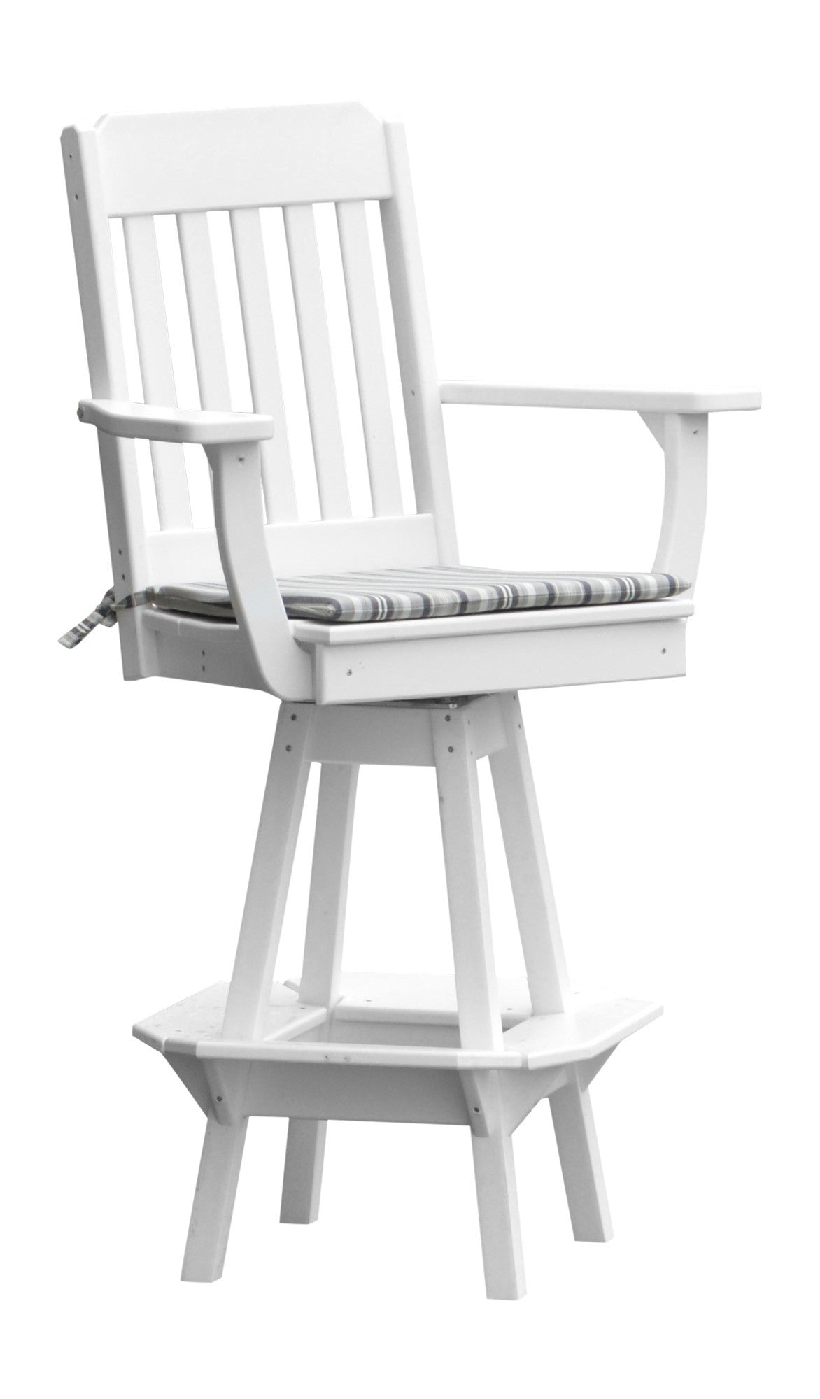A&L Furniture Company Recycled Plastic Traditional Swivel Bar Chair w/ Arms - White