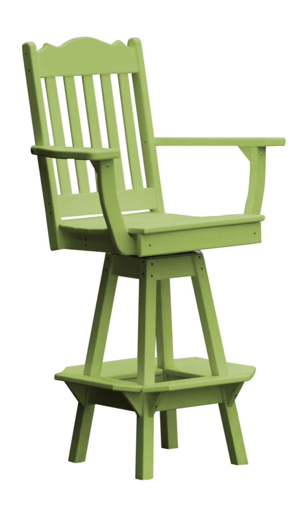 A&L Furniture Company Recycled Plastic Royal Swivel Bar Chair w/ Arms - Tropical Lime