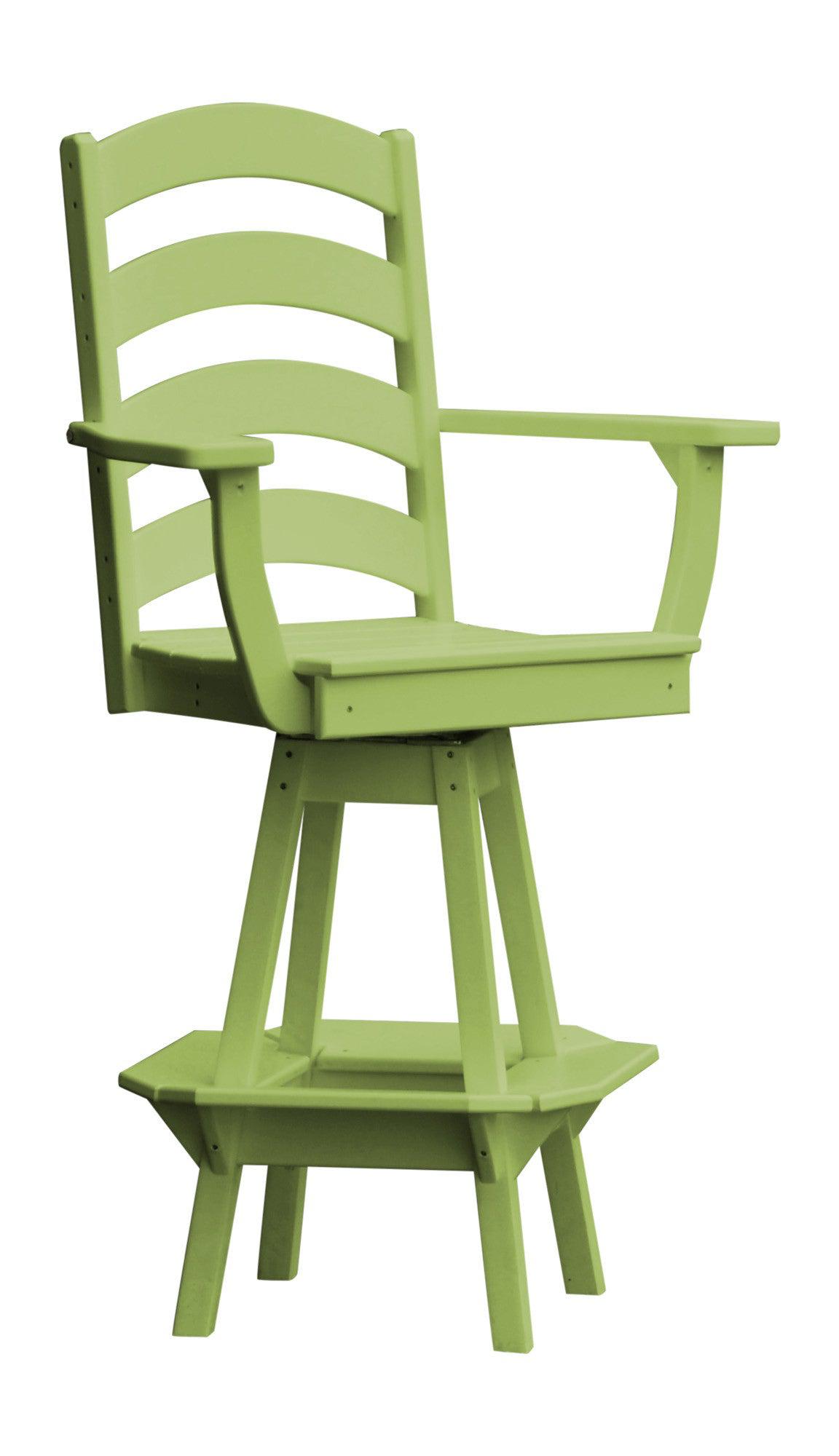 A&L Furniture Recycled Plastic Ladderback Swivel Bar Chair with Arms - Tropical Lime