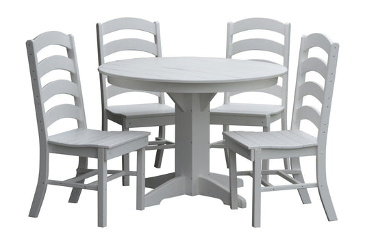 A&L Furniture Recycled Plastic Round Table with Ladderback Chairs 5 Piece Dining Set - White