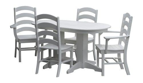 A&L Furniture Recycled Plastic 5ft Oval Dining Table with Ladderback Chairs 5 Piece Set - White