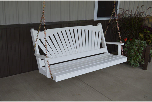 A & L Furniture Fanback Yellow Pine Fan 6ft Porch Swing - Ships FREE in 5-7 Business days - Rocking Furniture