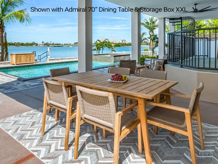 royal teak collection admiral dining chair sand with dining table storage box set