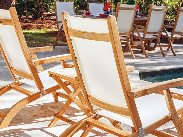 Royal Teak Collection Outdoor Sling Steamer Chaise Lounge - SHIPS WITHIN 1 TO 2 BUSINESS DAYS