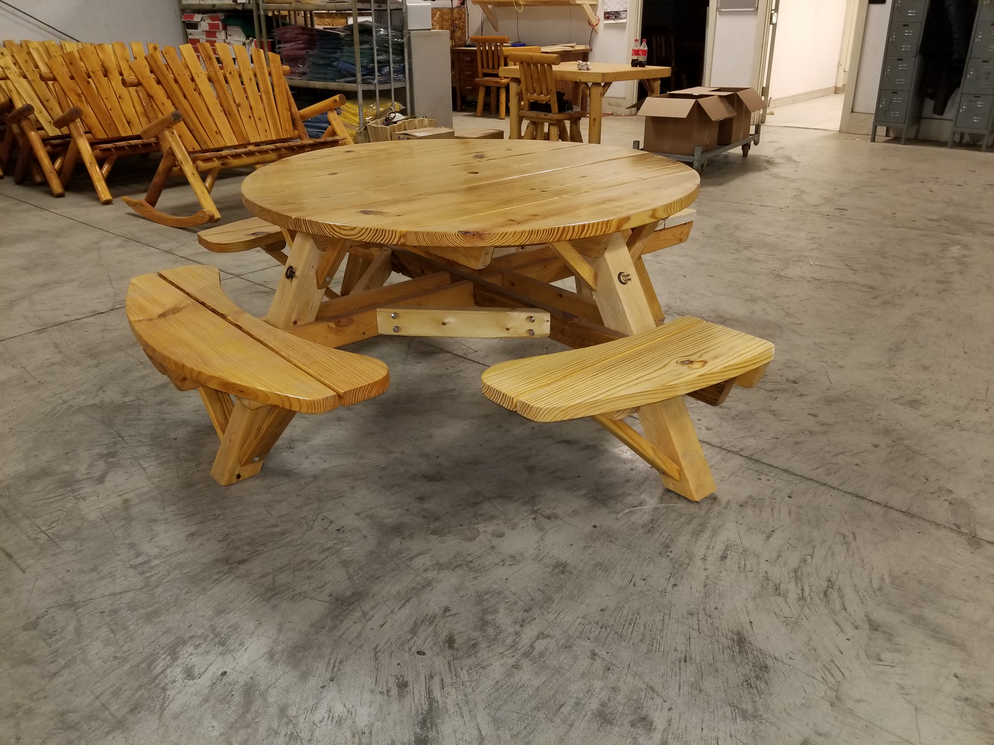 Moon Valley Rustic Cedar 56 inch Round ADA Compliant Commercial Picnic Table (With Attached Benches) - LEAD TIME TO SHIP 4 WEEKS OR LESS