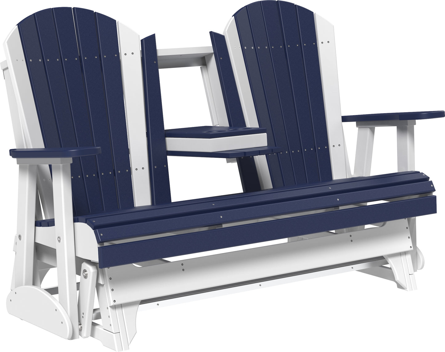 LuxCraft Recycled Plastic 5' Adirondack Glider Chair With Flip Down Center Console  - LEAD TIME TO SHIP 7 BUSINESS DAYS OR LESS