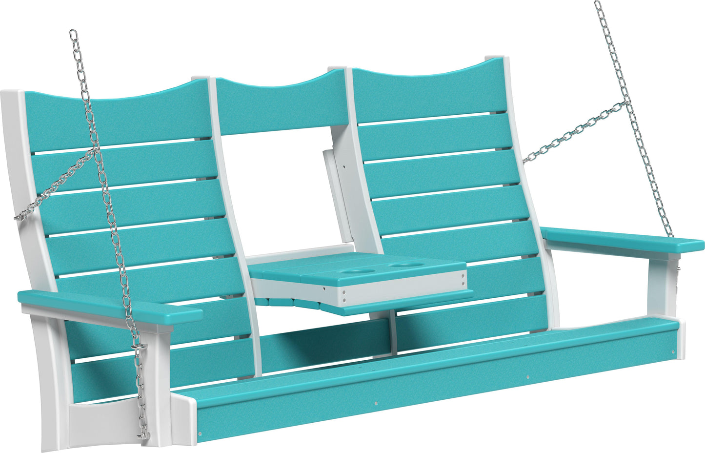 LuxCraft Recycled Plastic 5' Contour Porch Swing with Flip Down Center Console - LEAD TIME TO SHIP 7 BUSINESS DAYS OR LESS