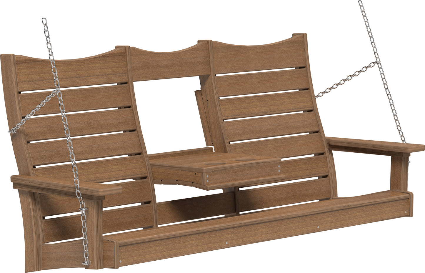 LuxCraft Recycled Plastic 5' Contour Porch Swing with Flip Down Center Console - LEAD TIME TO SHIP 7 BUSINESS DAYS OR LESS