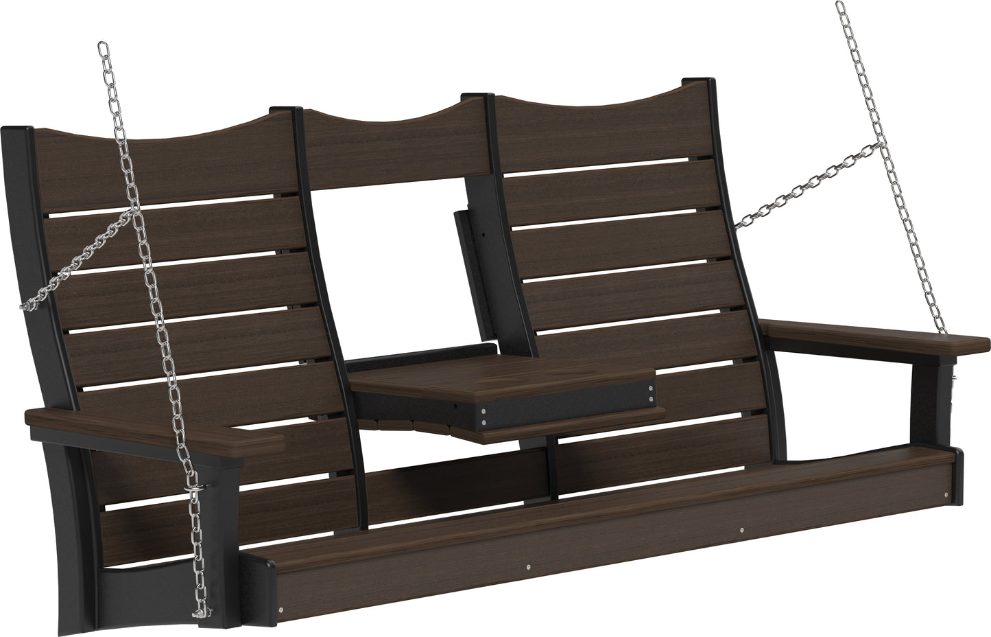 LuxCraft Recycled Plastic 5' Contour Porch Swing with Flip Down Center Console - LEAD TIME TO SHIP 7 BUSINESS DAYS OR LESS