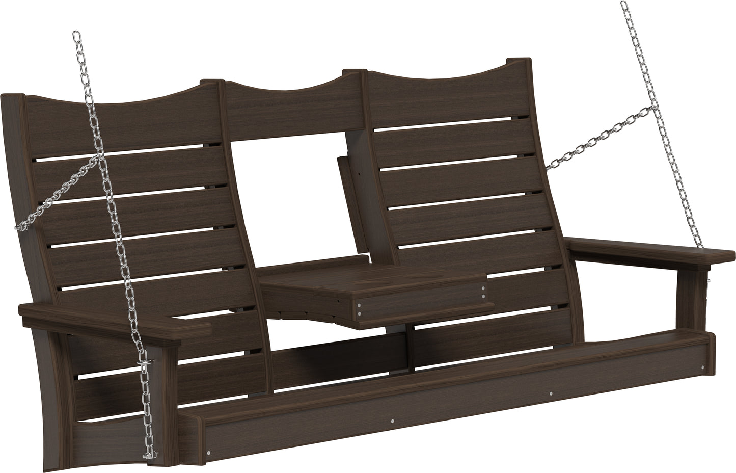 LuxCraft Recycled Plastic 5' Contour Porch Swing with Flip Down Center Console - LEAD TIME TO SHIP 7 BUSINESS DAYS OR LESS