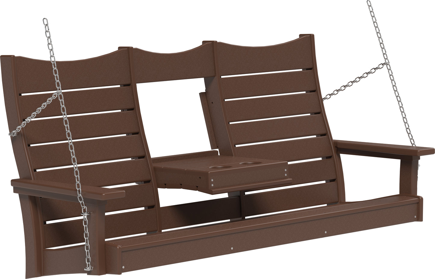 LuxCraft Recycled Plastic 5' Contour Porch Swing with Flip Down Center Console - LEAD TIME TO SHIP 7 BUSINESS DAYS OR LESS