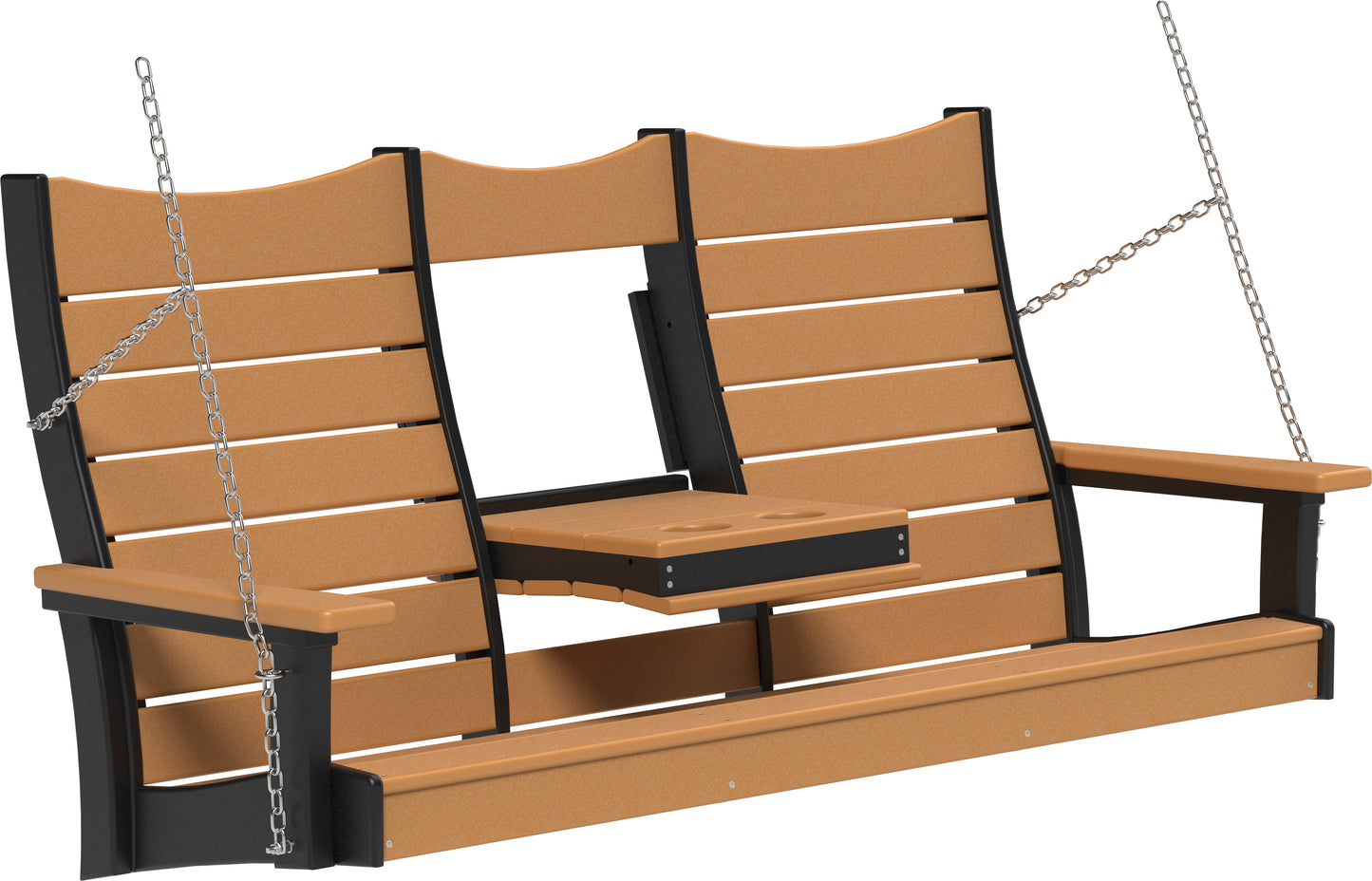 LuxCraft Recycled Plastic 5' Contour Porch Swing with Flip Down Center Console - LEAD TIME TO SHIP 7 BUSINESS DAYS OR LESS