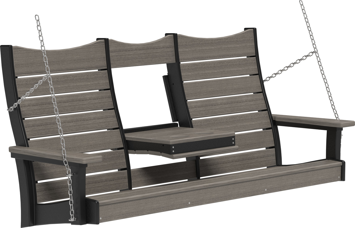 LuxCraft Recycled Plastic 5' Contour Porch Swing with Flip Down Center Console - LEAD TIME TO SHIP 7 BUSINESS DAYS OR LESS