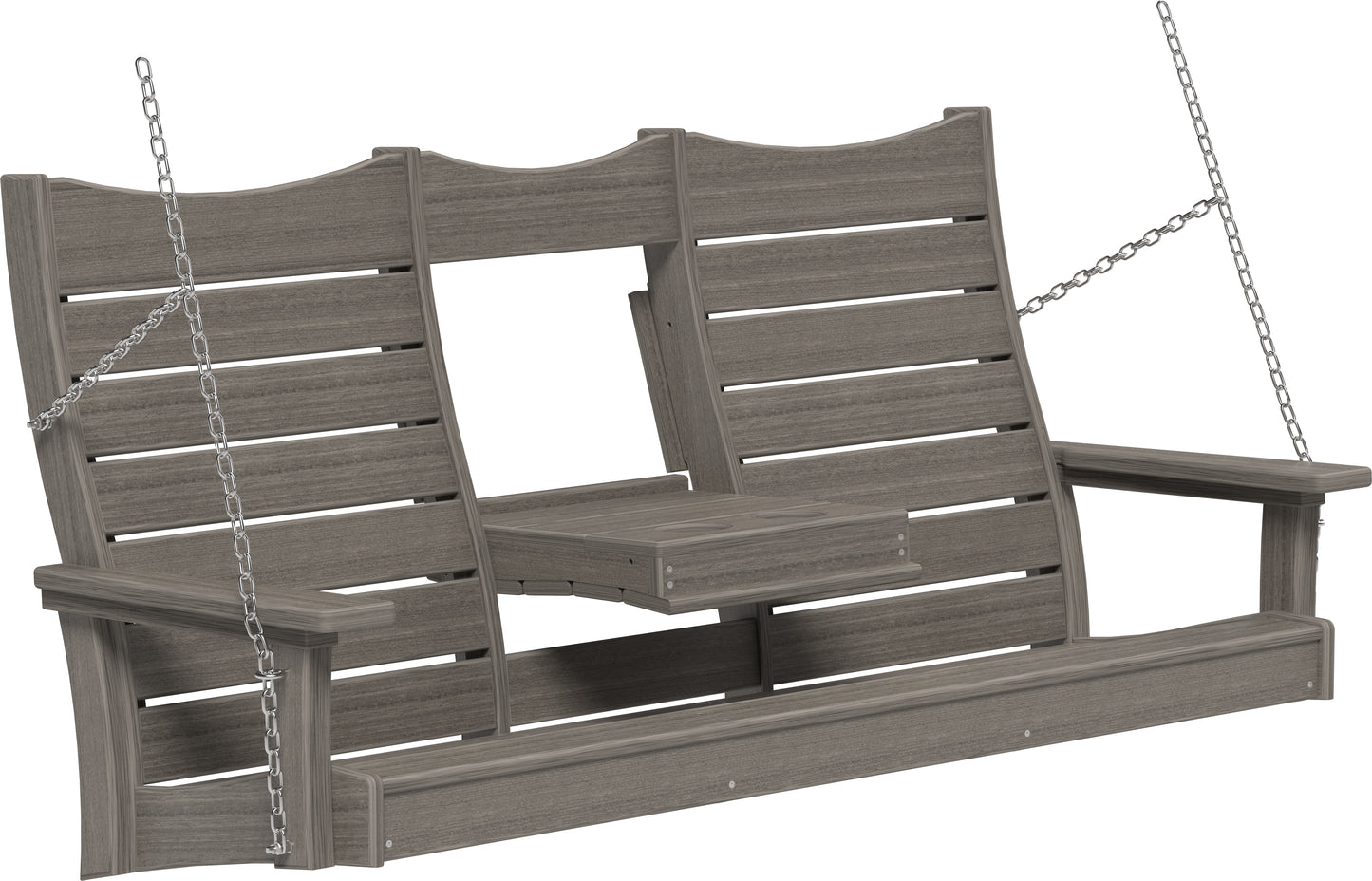 LuxCraft Recycled Plastic 5' Contour Porch Swing with Flip Down Center Console - LEAD TIME TO SHIP 7 BUSINESS DAYS OR LESS