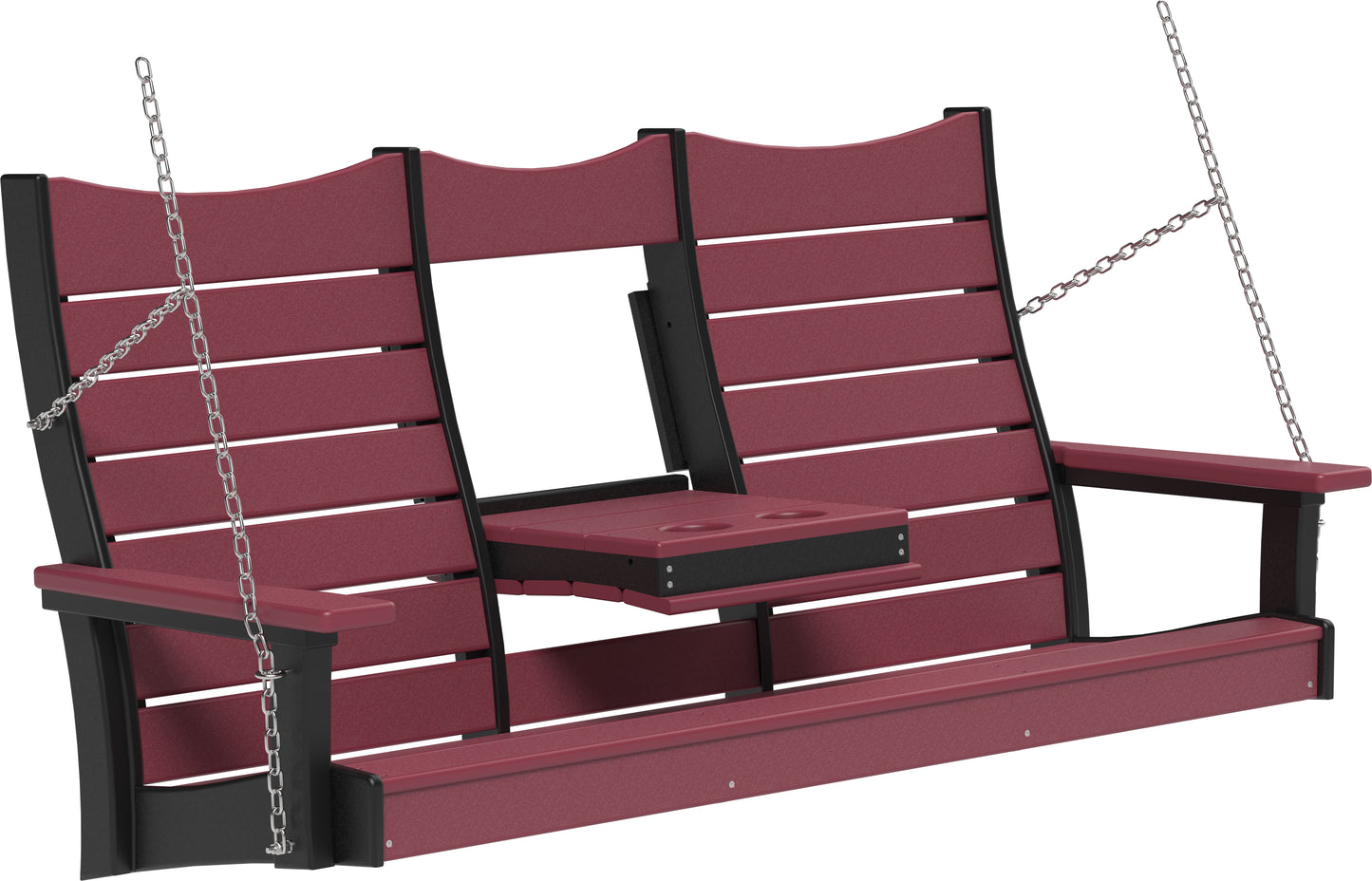LuxCraft Recycled Plastic 5' Contour Porch Swing with Flip Down Center Console - LEAD TIME TO SHIP 7 BUSINESS DAYS OR LESS