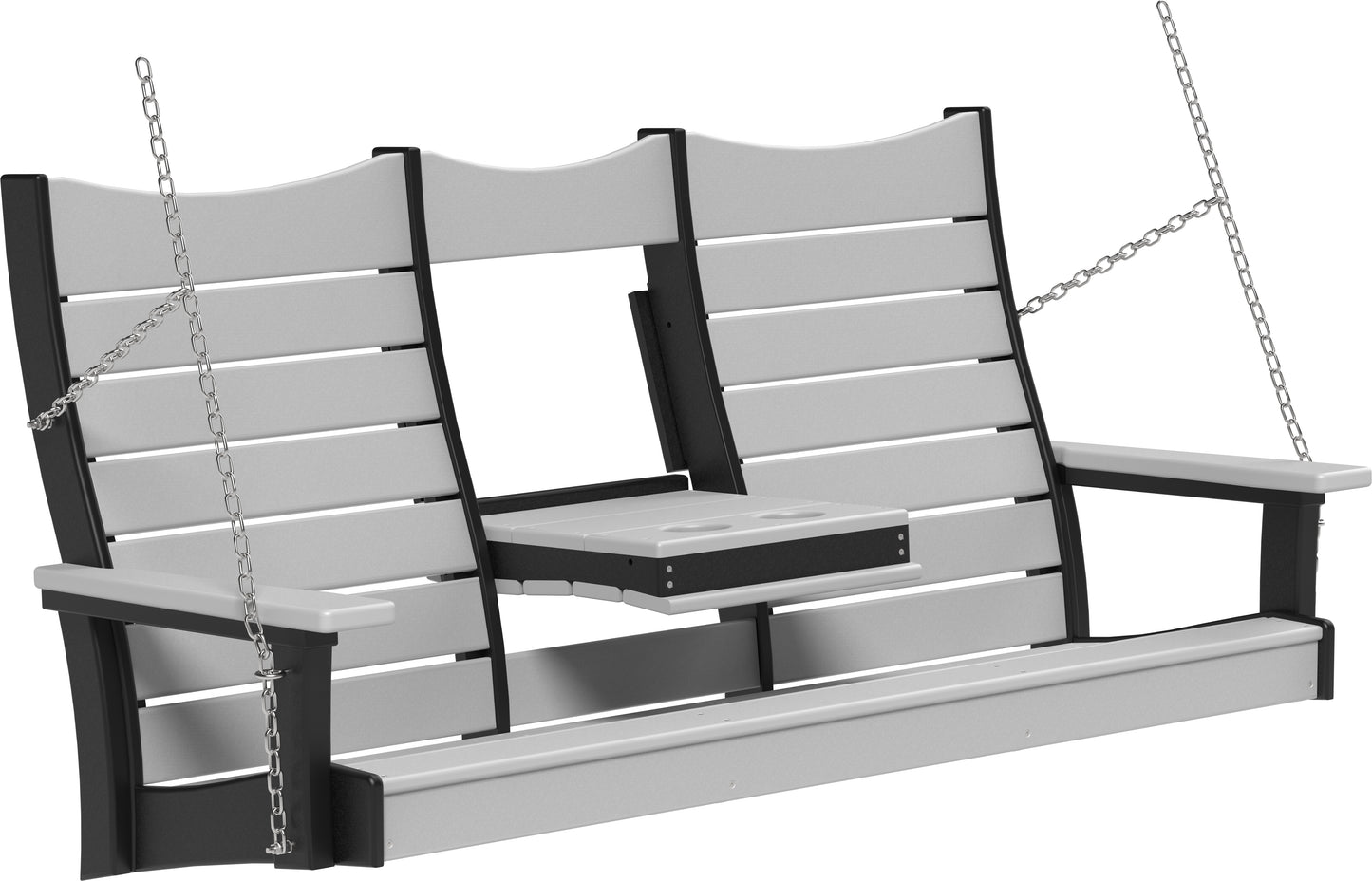 LuxCraft Recycled Plastic 5' Contour Porch Swing with Flip Down Center Console - LEAD TIME TO SHIP 7 BUSINESS DAYS OR LESS