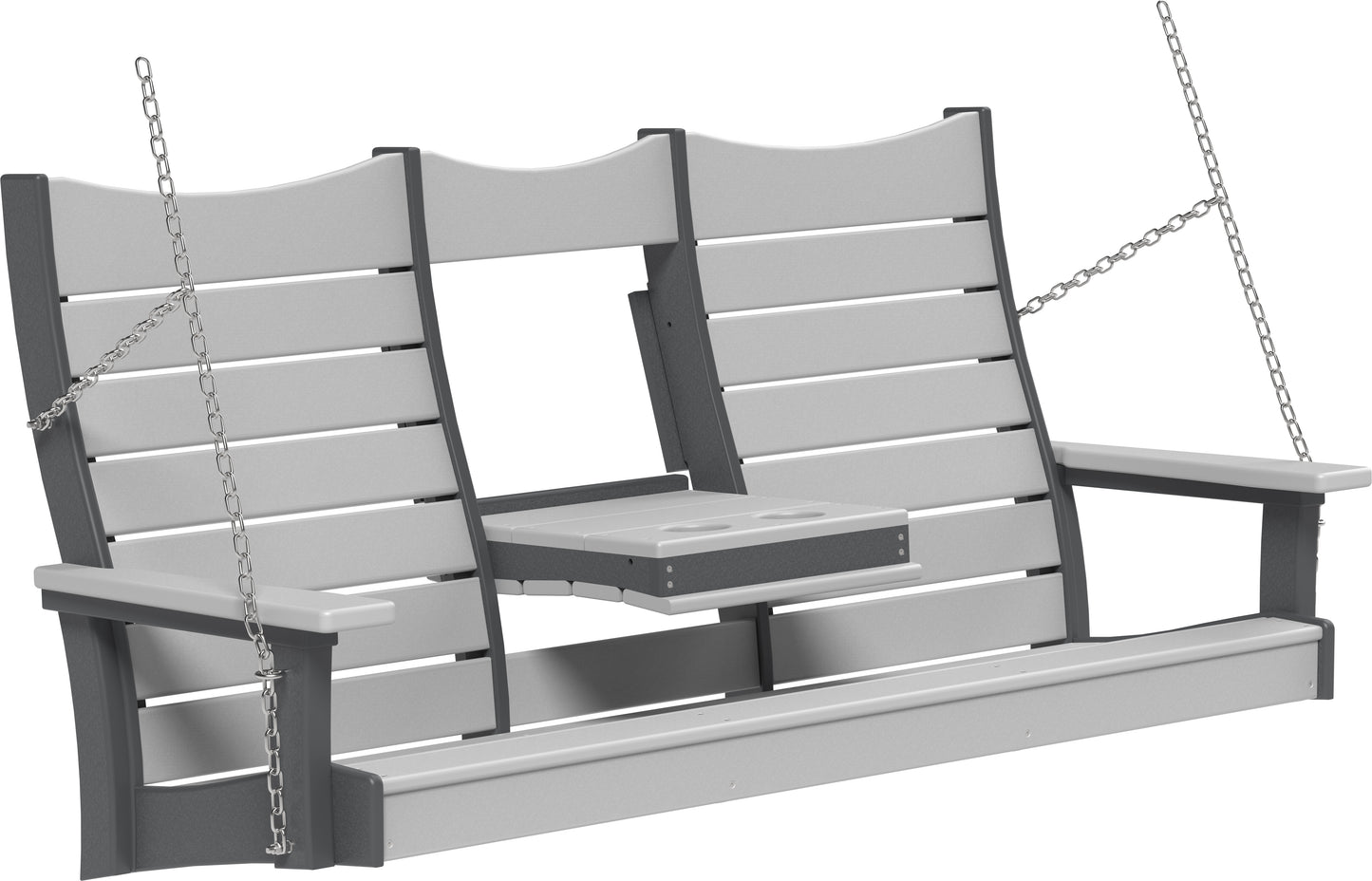 LuxCraft Recycled Plastic 5' Contour Porch Swing with Flip Down Center Console - LEAD TIME TO SHIP 7 BUSINESS DAYS OR LESS