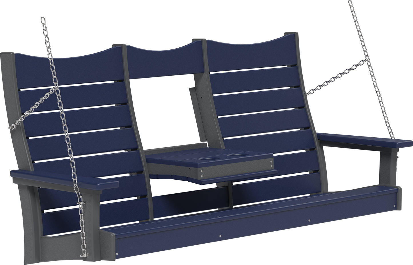 LuxCraft Recycled Plastic 5' Contour Porch Swing with Flip Down Center Console - LEAD TIME TO SHIP 7 BUSINESS DAYS OR LESS