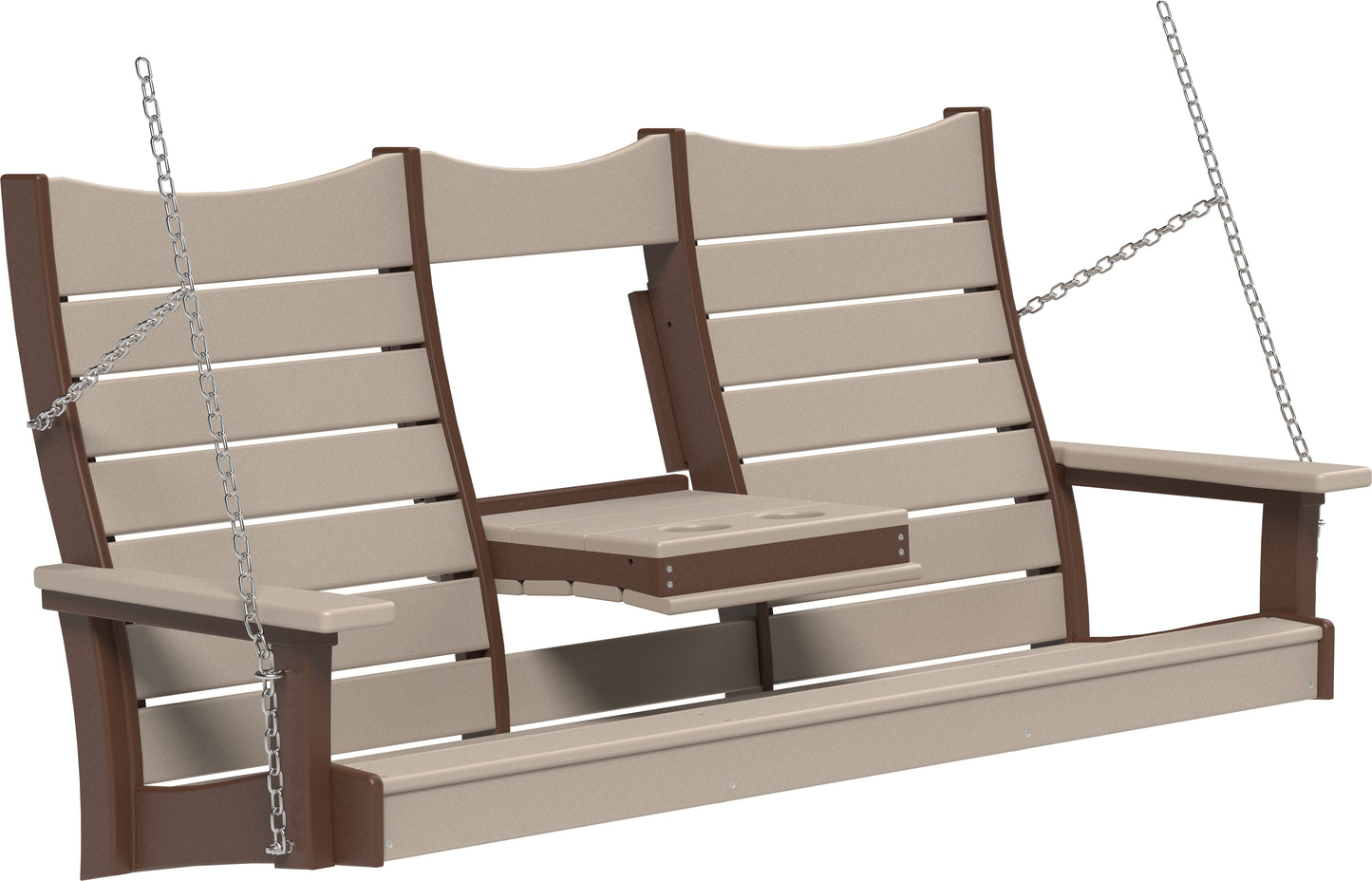 LuxCraft Recycled Plastic 5' Contour Porch Swing with Flip Down Center Console - LEAD TIME TO SHIP 7 BUSINESS DAYS OR LESS