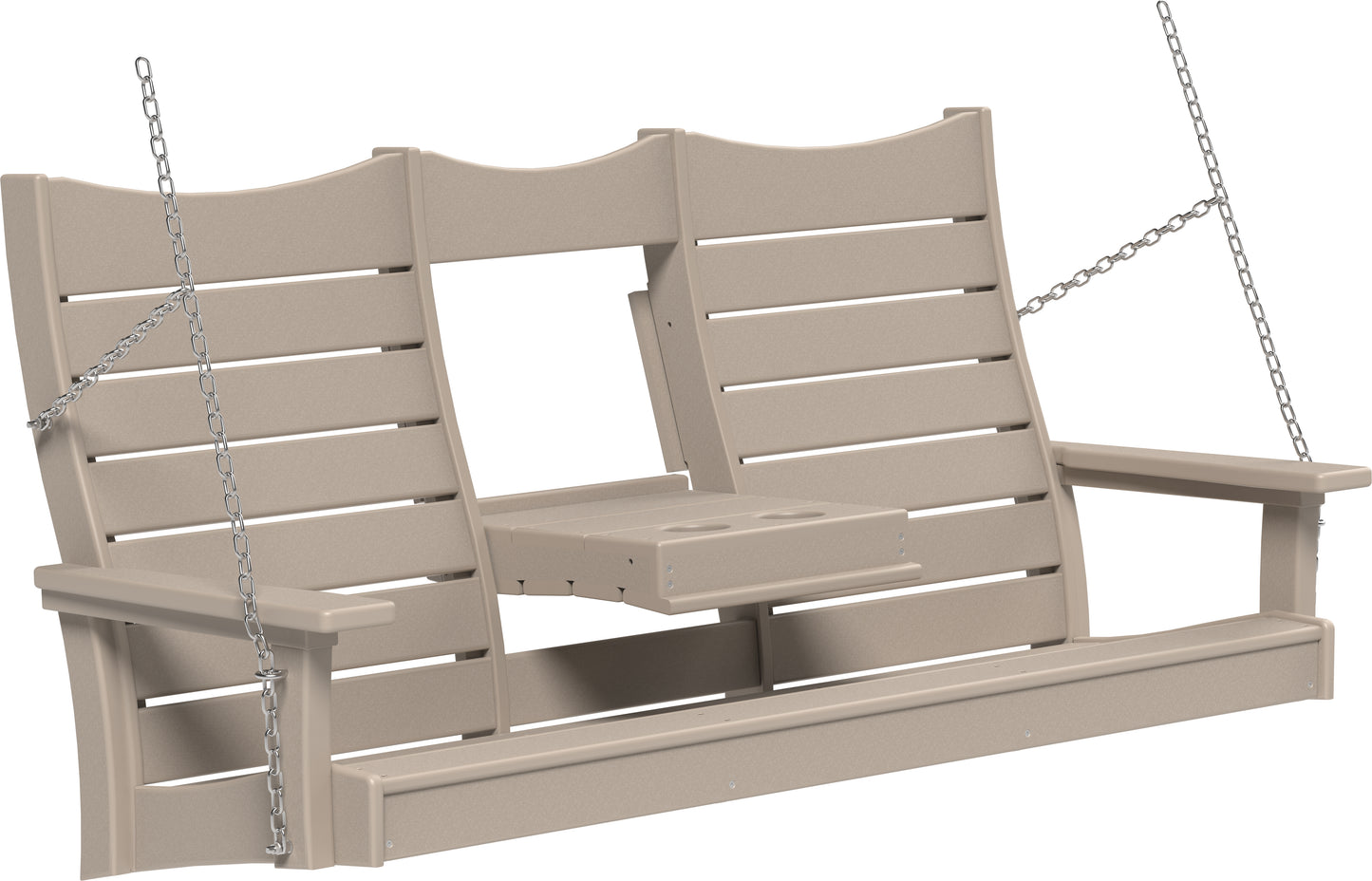 LuxCraft Recycled Plastic 5' Contour Porch Swing with Flip Down Center Console - LEAD TIME TO SHIP 7 BUSINESS DAYS OR LESS